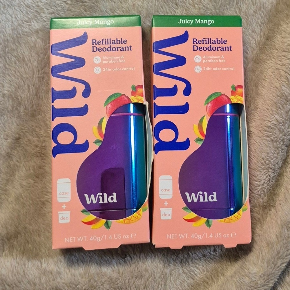 Wild Refillable Deodorant Juicy Mango Aluminum Free Case & Refill Lot of 2 40g